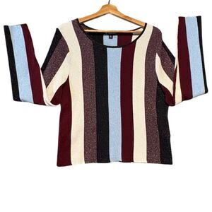 INC Sparkle Striped Knit Long Sleeve Sweater Slimming Flattering